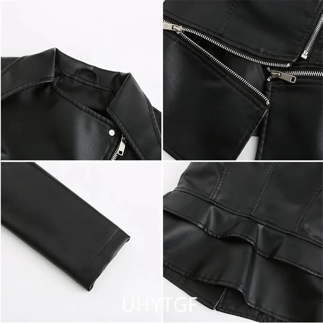 Women's Zipper The Hem Is Removable Leather Jackets Motorcycle Leather Jackets