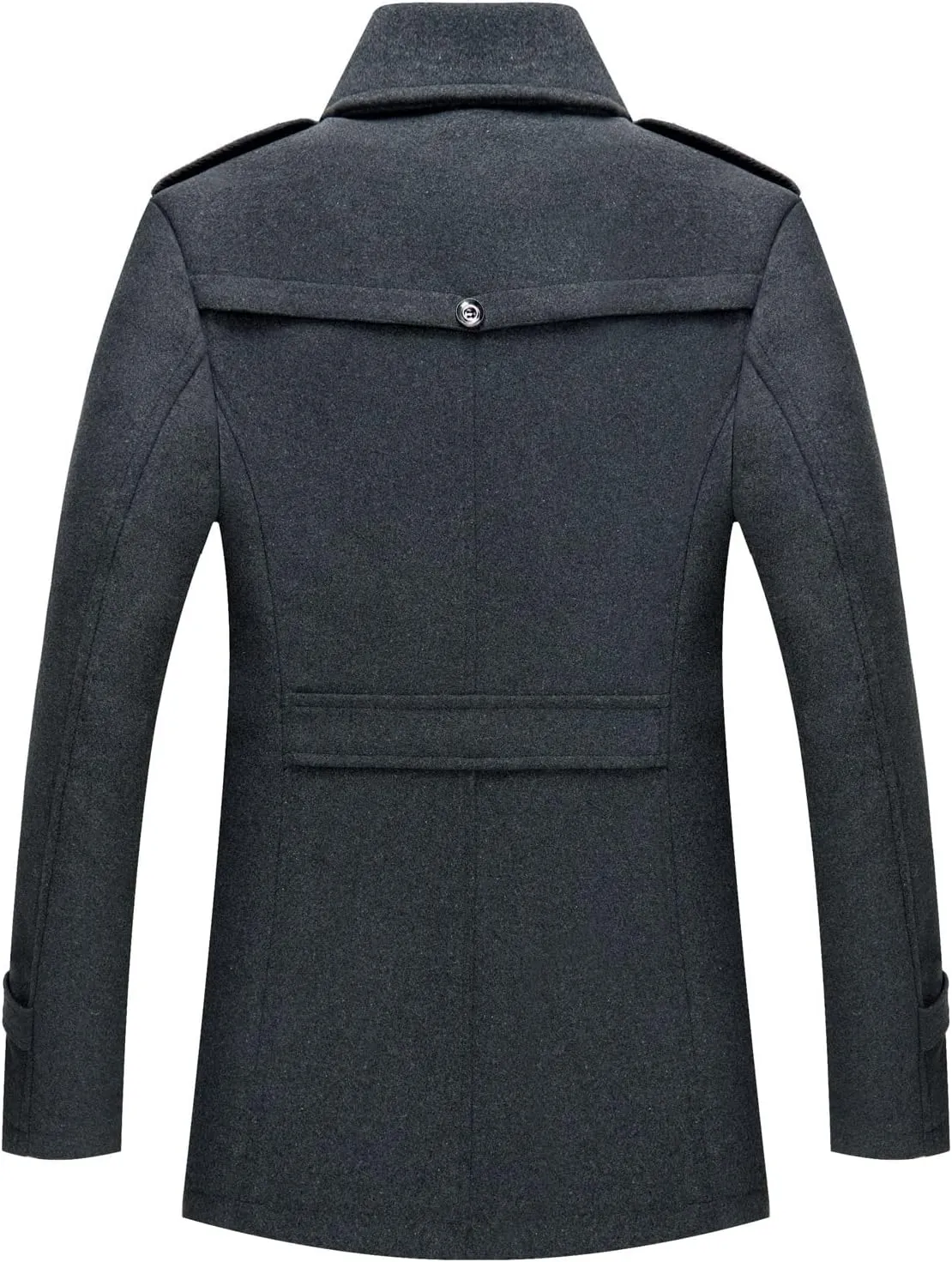 Wool Blend Pea Coat for Men Single Breasted Notched Lapel Jackets Double Layer Winter Windproof Trench Coat Overcoat