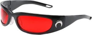 Wrap Round Sunglasses Y2K Trendy, Fashion Black Sport Shades Moon Décor…