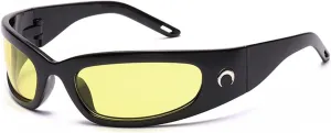 Wrap Round Sunglasses Y2K Trendy, Fashion Black Sport Shades Moon Décor…