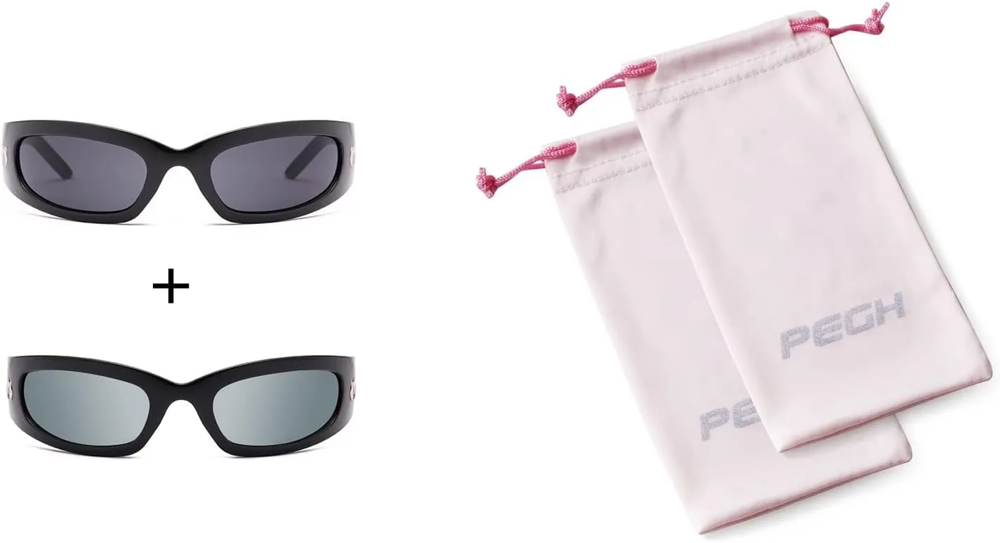 Wrap Round Sunglasses Y2K Trendy, Fashion Black Sport Shades Moon Décor…