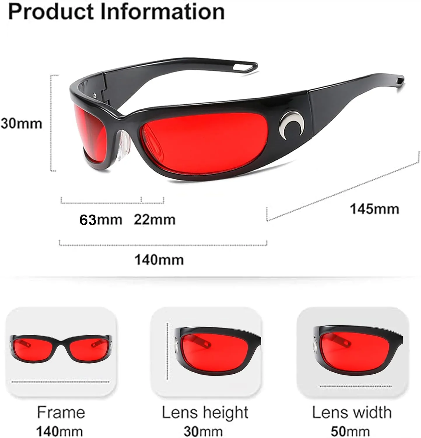 Wrap Round Sunglasses Y2K Trendy, Fashion Black Sport Shades Moon Décor…