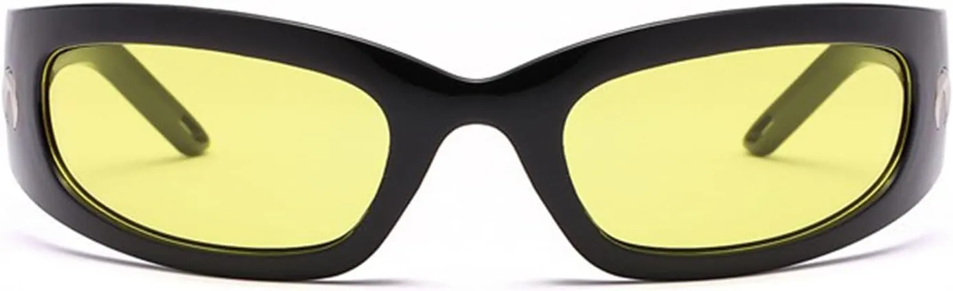 Wrap Round Sunglasses Y2K Trendy, Fashion Black Sport Shades Moon Décor…