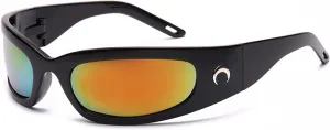 Wrap Round Sunglasses Y2K Trendy, Fashion Black Sport Shades Moon Décor…