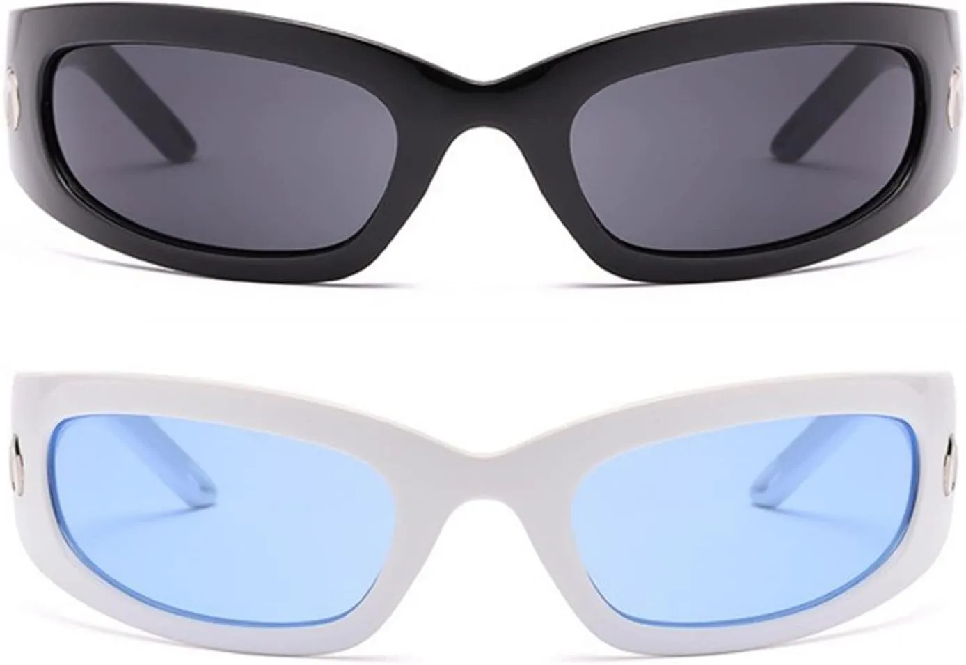 Wrap Round Sunglasses Y2K Trendy, Fashion Black Sport Shades Moon Décor…