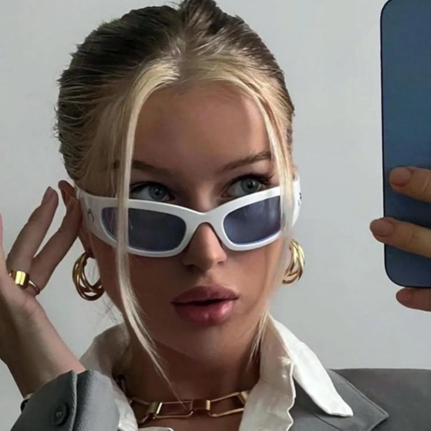 Wrap Round Sunglasses Y2K Trendy, Fashion Black Sport Shades Moon Décor…