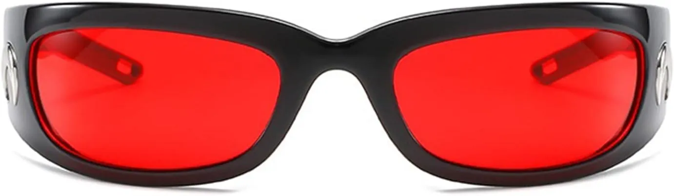 Wrap Round Sunglasses Y2K Trendy, Fashion Black Sport Shades Moon Décor…