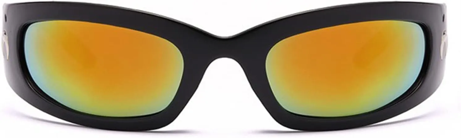 Wrap Round Sunglasses Y2K Trendy, Fashion Black Sport Shades Moon Décor…