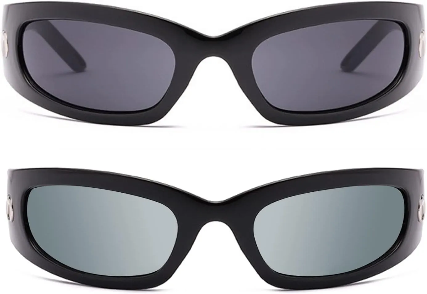 Wrap Round Sunglasses Y2K Trendy, Fashion Black Sport Shades Moon Décor…
