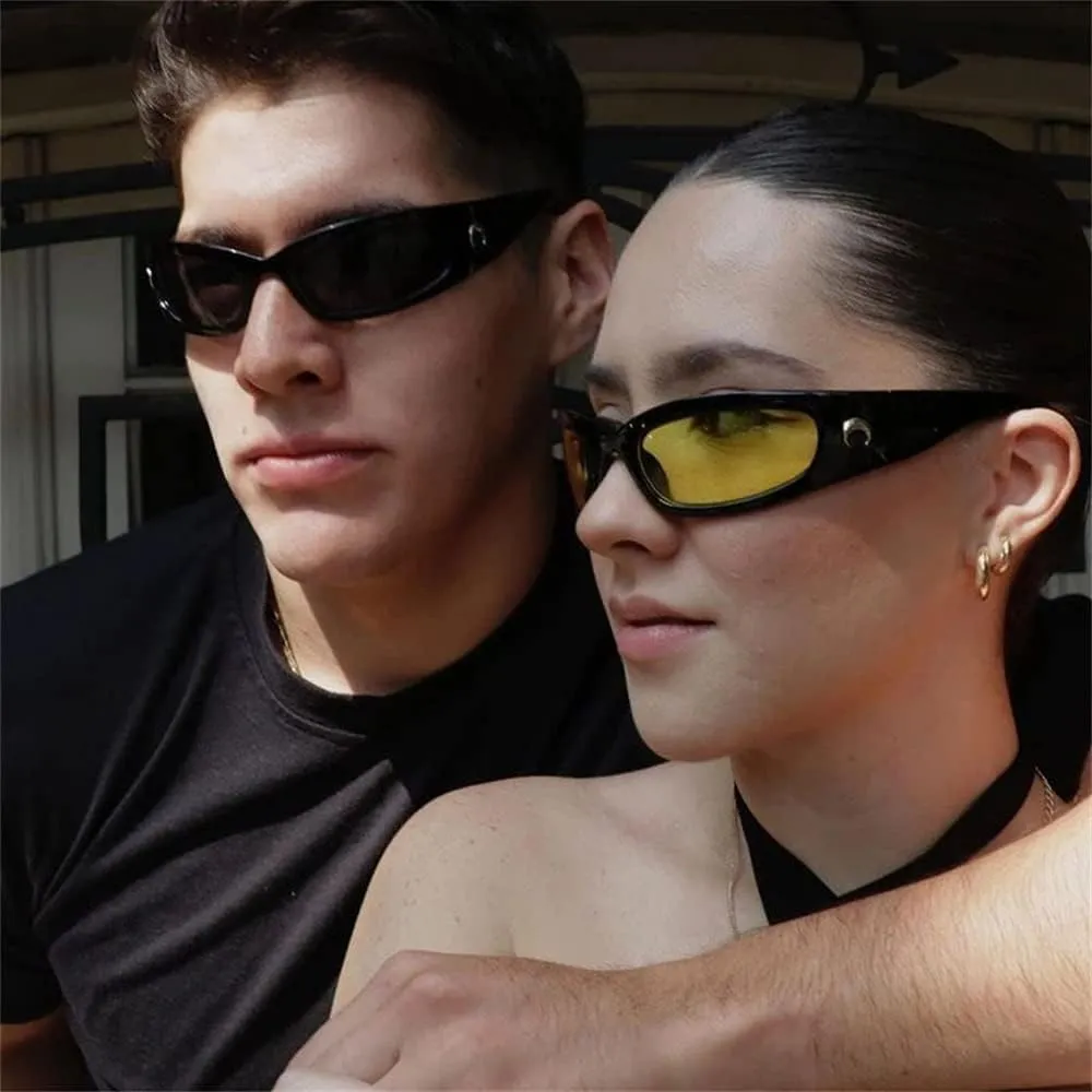 Wrap Round Sunglasses Y2K Trendy, Fashion Black Sport Shades Moon Décor…