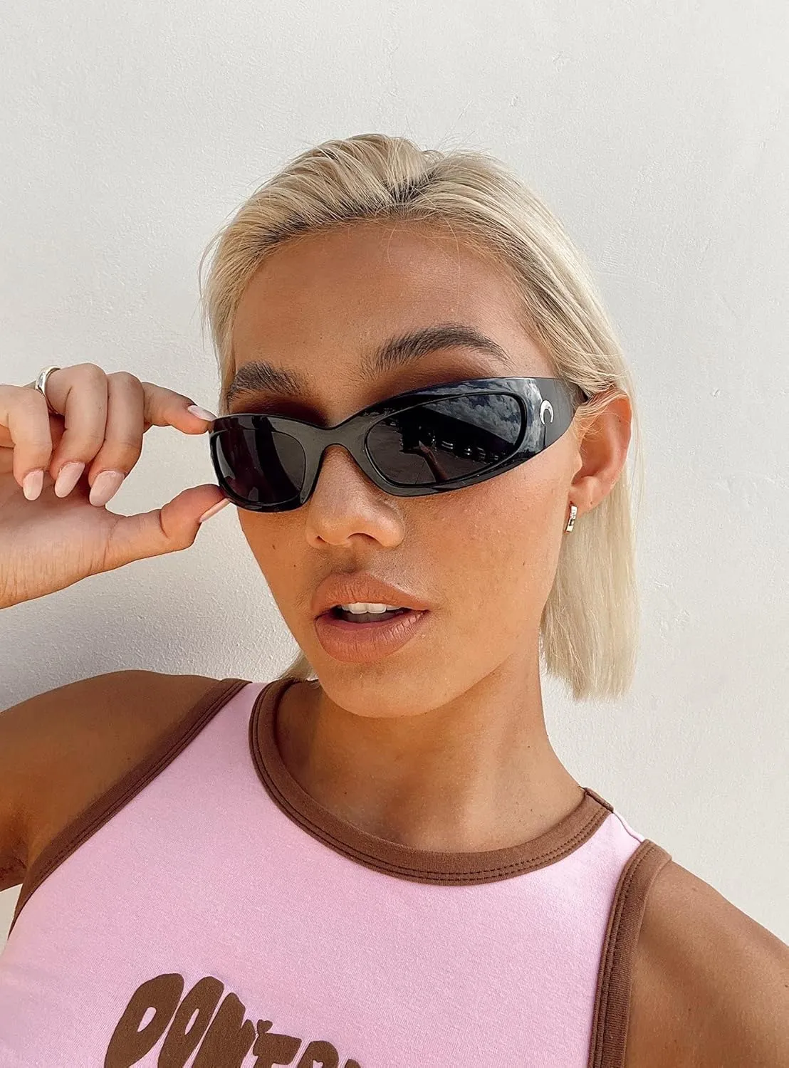 Wrap Round Sunglasses Y2K Trendy, Fashion Black Sport Shades Moon Décor…