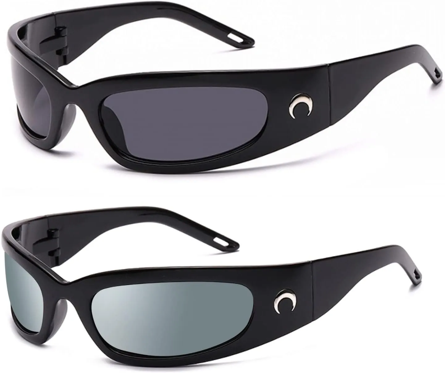 Wrap Round Sunglasses Y2K Trendy, Fashion Black Sport Shades Moon Décor…