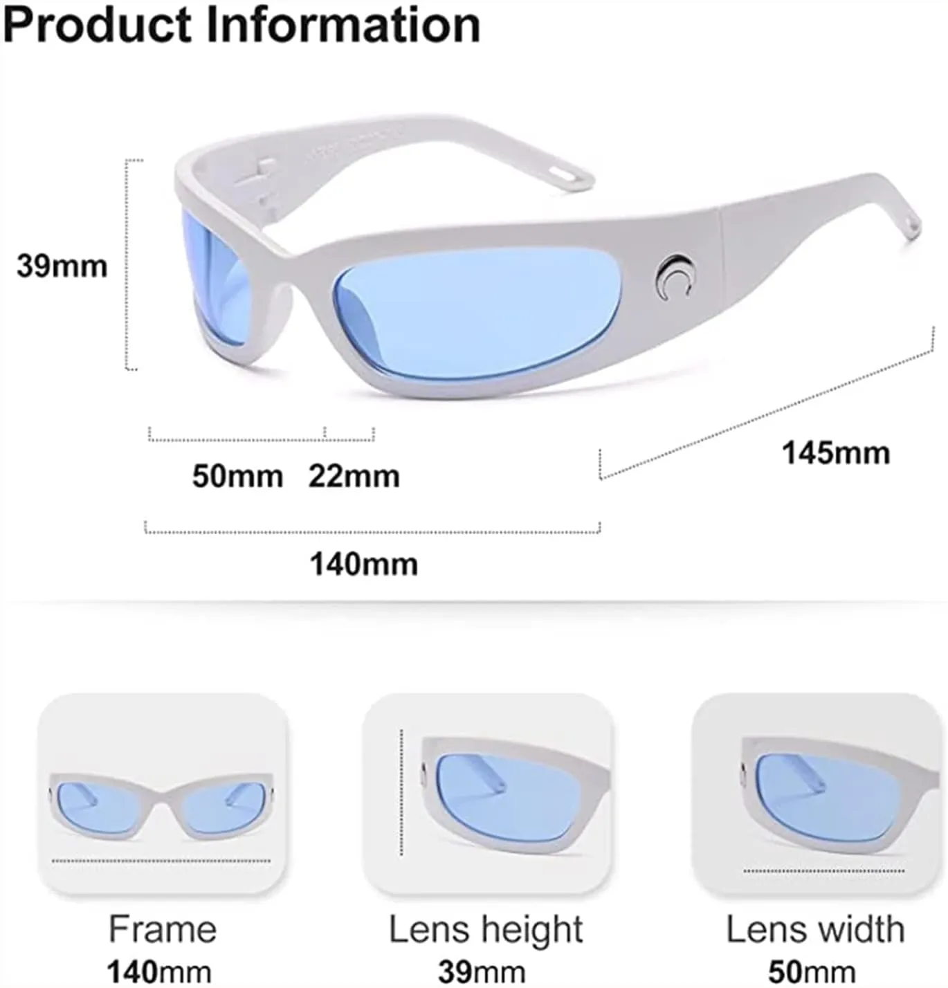 Wrap Round Sunglasses Y2K Trendy, Fashion Black Sport Shades Moon Décor…