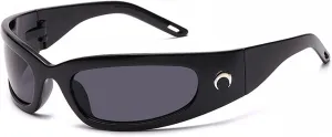 Wrap Round Sunglasses Y2K Trendy, Fashion Black Sport Shades Moon Décor…