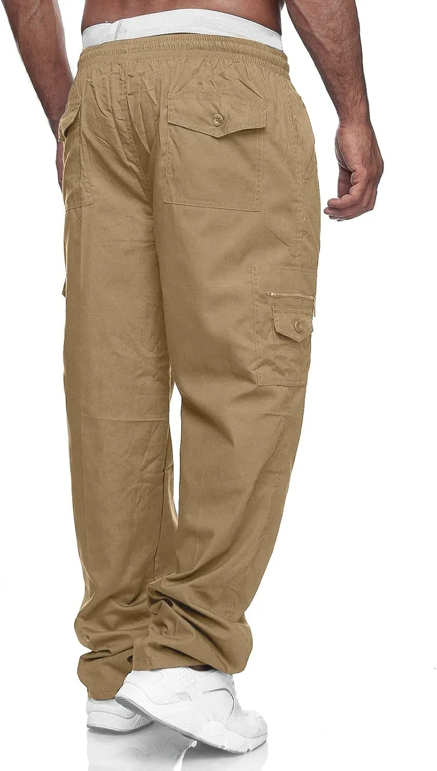WZIKAI Mens Cargo Pants Relaxed Fit Drawstring Joggers Sweatpants for Men Workout Casual Long Trousers