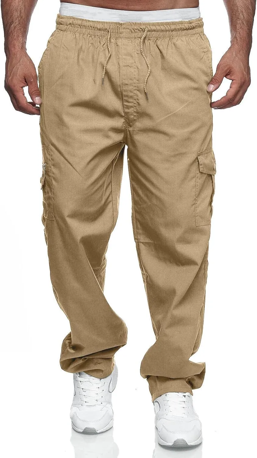 WZIKAI Mens Cargo Pants Relaxed Fit Drawstring Joggers Sweatpants for Men Workout Casual Long Trousers