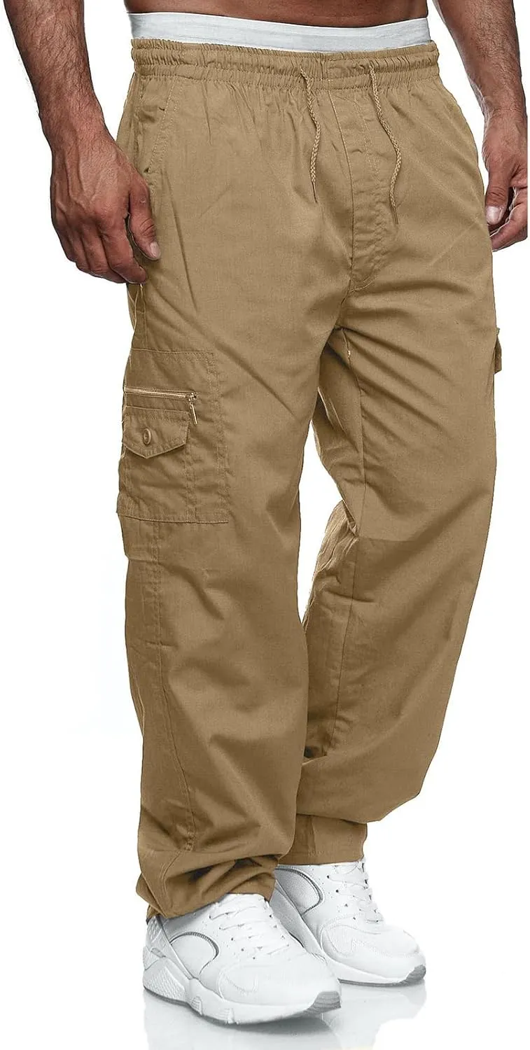 WZIKAI Mens Cargo Pants Relaxed Fit Drawstring Joggers Sweatpants for Men Workout Casual Long Trousers