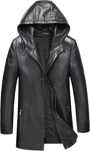 Yiqinyuan Men Leather Jacket Hooded Leather Jackets Big Size Casual Jacket Black