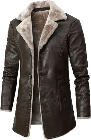 Ymosrh Men's Bomber Jackets Winter Faux Leather Sherpa Lined Jacket Motorcycle Outwear Coat Jacket, XL-4XL