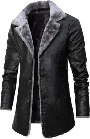Ymosrh Men's Bomber Jackets Winter Faux Leather Sherpa Lined Jacket Motorcycle Outwear Coat Jacket, XL-4XL