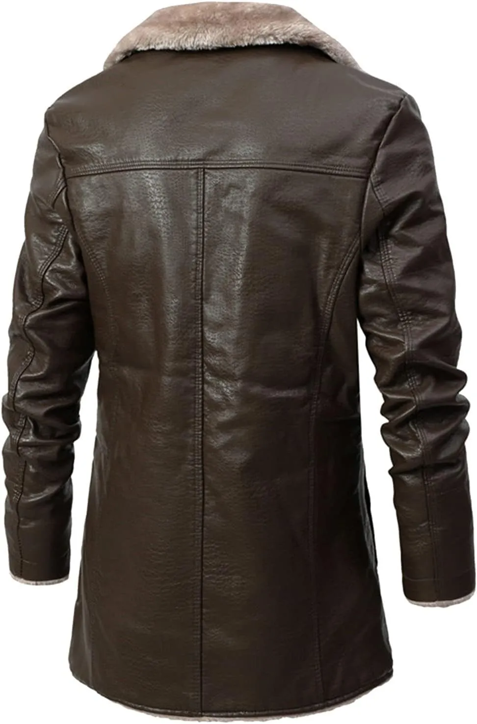 Ymosrh Men's Leather Coats Faux Sherpa Lined Bomber Jacket Winter Warm Turn-Down Collar Coats Jacket, M-5XL