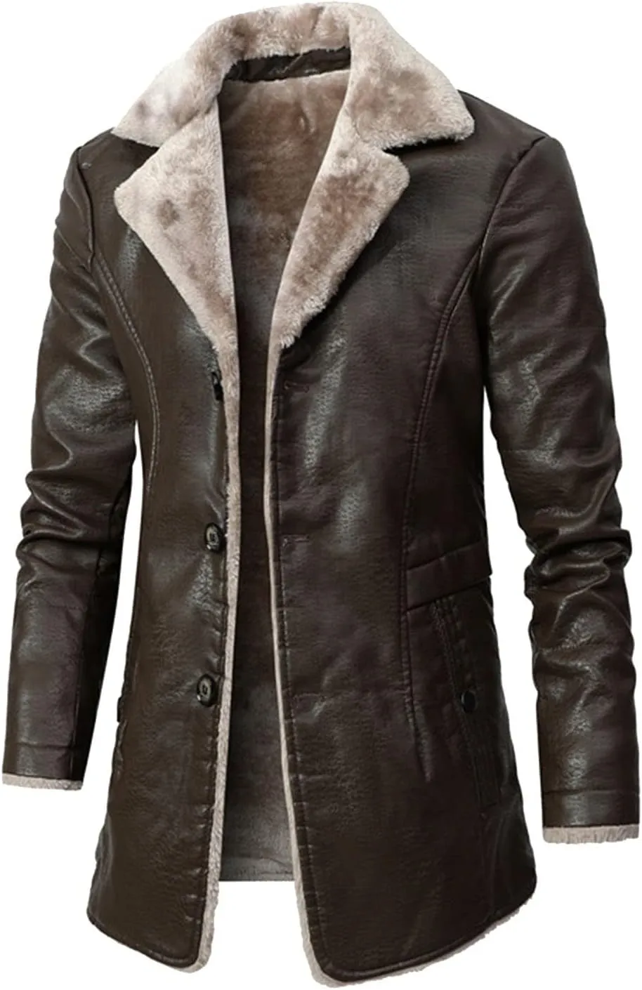 Ymosrh Men's Leather Coats Faux Sherpa Lined Bomber Jacket Winter Warm Turn-Down Collar Coats Jacket, M-5XL