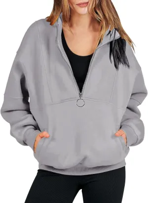 Zipper Hoodies For Women Fall Fashion 2023 Half Zip Up Lone Sleeve Oversized Sweatshirts Y2K Clothes Teen Girls