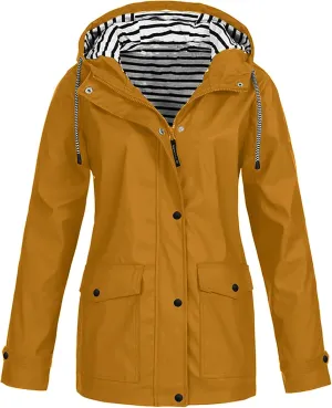 Zkuisw Women's Outdoor Waterproof Rain Jacket Softshell Raincoat with Hooded Lightweight Windbreaker Travel Coats for Hiking