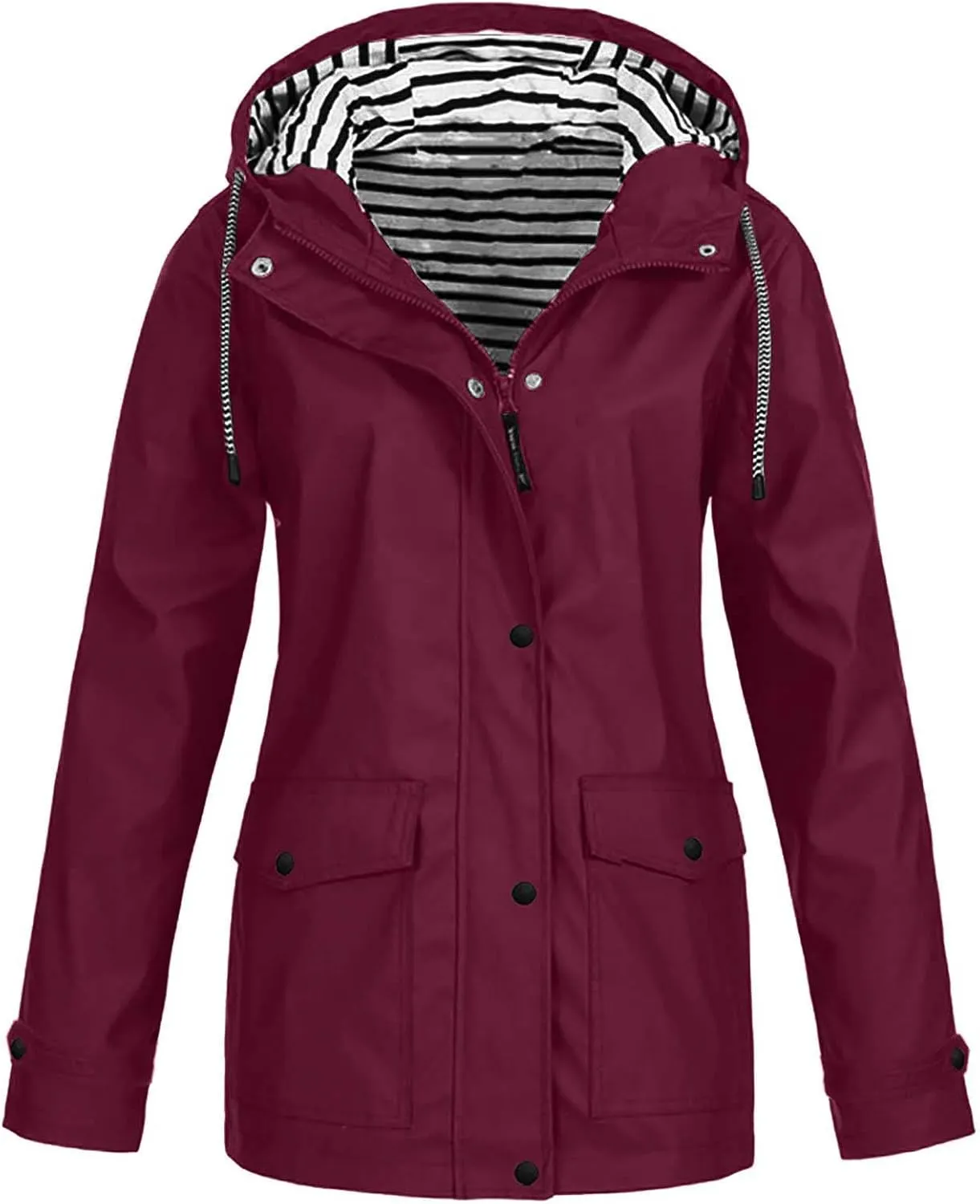 Zkuisw Women's Outdoor Waterproof Rain Jacket Softshell Raincoat with Hooded Lightweight Windbreaker Travel Coats for Hiking