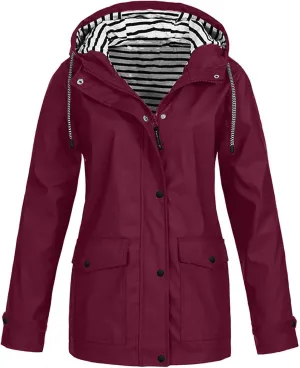 Zkuisw Women's Outdoor Waterproof Rain Jacket Softshell Raincoat with Hooded Lightweight Windbreaker Travel Coats for Hiking