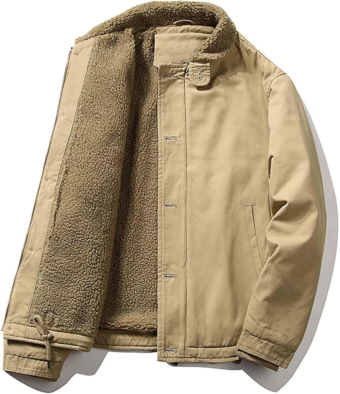 ZYXTIM Men's Fleece Sherpa Lined Bomber Jackets Thickened Winter Warm Trucker Coat Plus Size Full Zip Military Cargo Jackets