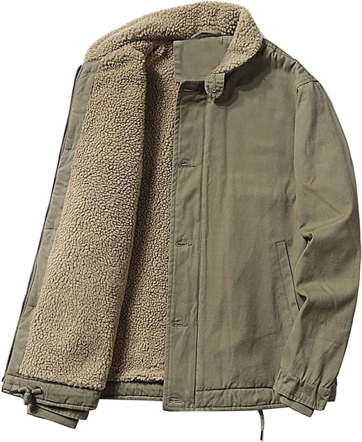 ZYXTIM Men's Fleece Sherpa Lined Bomber Jackets Thickened Winter Warm Trucker Coat Plus Size Full Zip Military Cargo Jackets