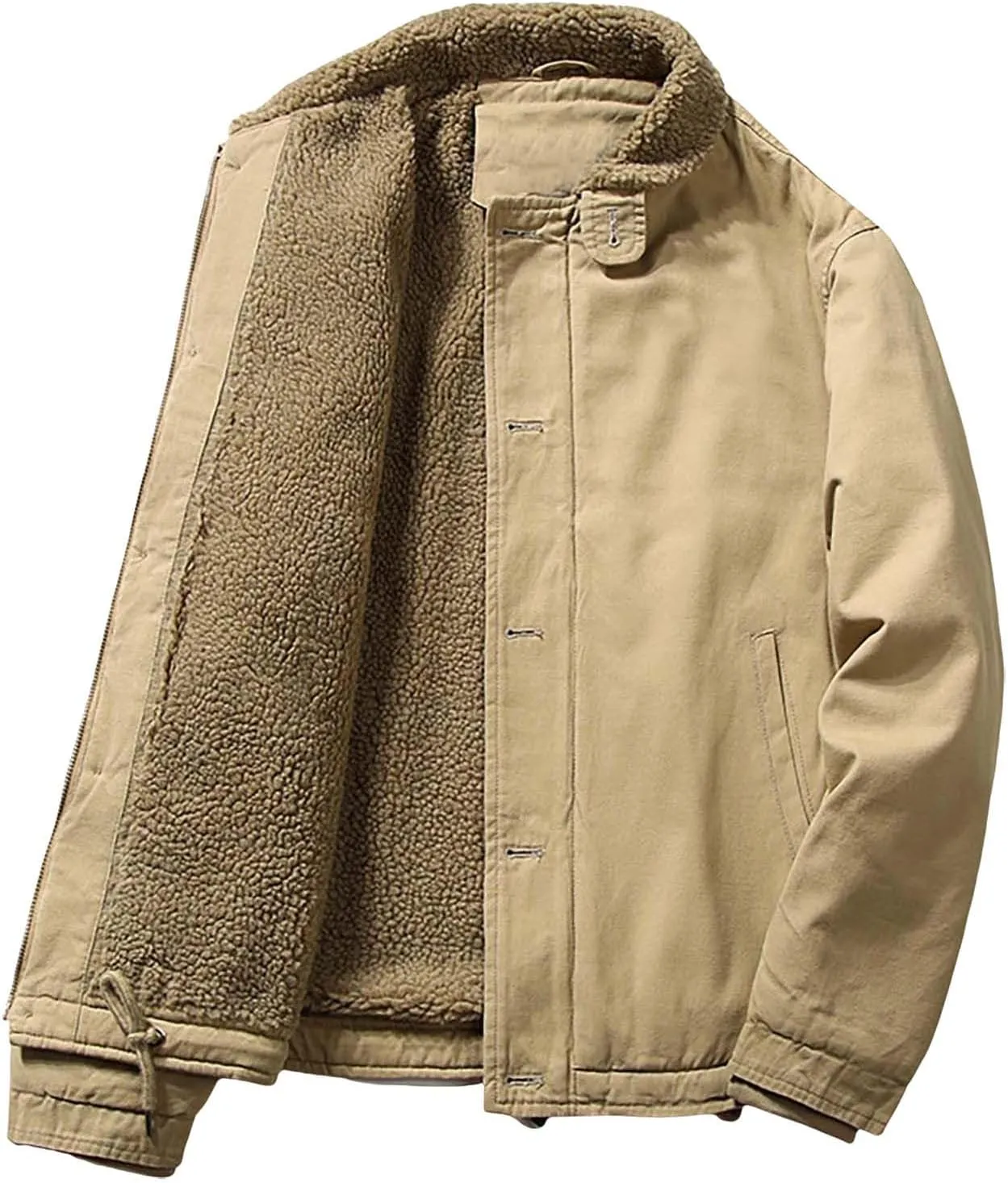 ZYXTIM Men's Fleece Sherpa Lined Bomber Jackets Thickened Winter Warm Trucker Coat Plus Size Full Zip Military Cargo Jackets