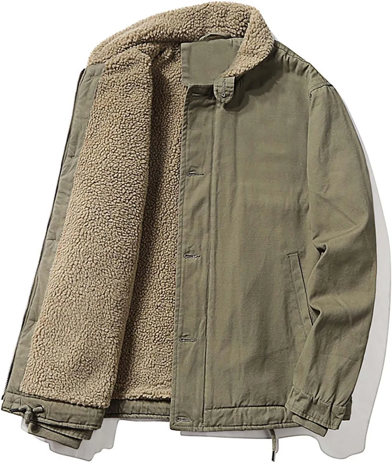 ZYXTIM Men's Fleece Sherpa Lined Bomber Jackets Thickened Winter Warm Trucker Coat Plus Size Full Zip Military Cargo Jackets