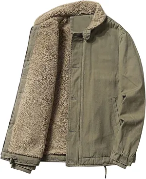 ZYXTIM Men's Fleece Sherpa Lined Bomber Jackets Thickened Winter Warm Trucker Coat Plus Size Full Zip Military Cargo Jackets