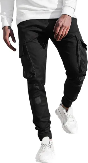 ZYXTIM Men's Tapered Cargo Pants with Multi Pockets Slim Fitted Stretch Patchwork Joggers Hiking Work Pant Sweatpants for Men