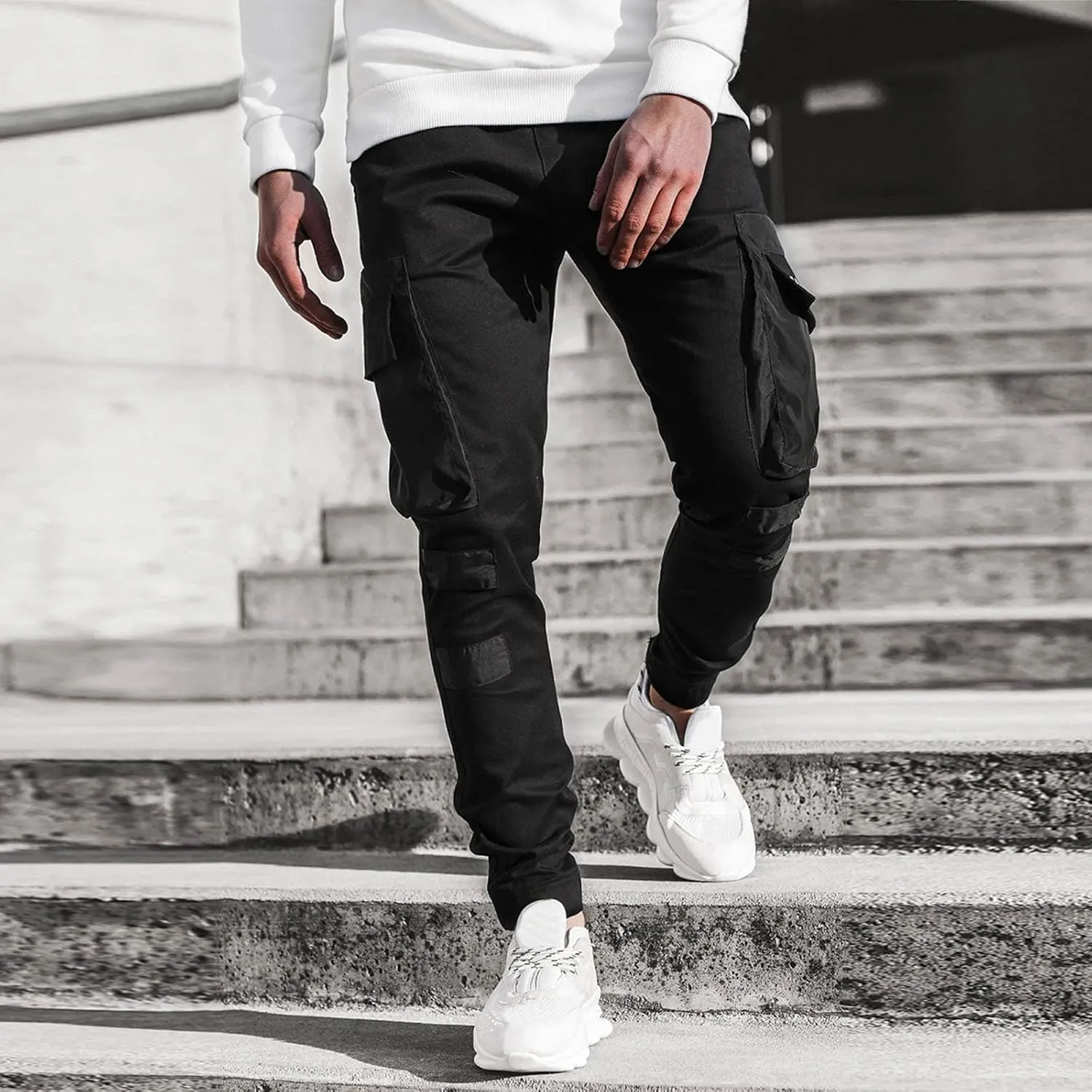 ZYXTIM Men's Tapered Cargo Pants with Multi Pockets Slim Fitted Stretch Patchwork Joggers Hiking Work Pant Sweatpants for Men