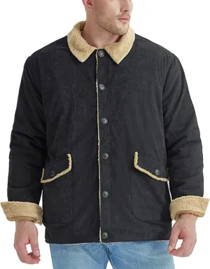 ZYXTIM Sherpa Lined Corduroy Trucker Jacket for Men Vintage Bomber Jacket Buttons Warm Winter Jackets Outerwear with Pockets
