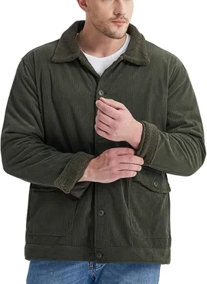 ZYXTIM Sherpa Lined Corduroy Trucker Jacket for Men Vintage Bomber Jacket Buttons Warm Winter Jackets Outerwear with Pockets